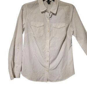 Eddie Bauer Womens Classic Fit White Button Up Long Sleeve Shirt Small Outdoor
